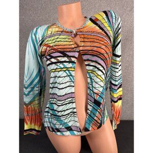 Alberto Makali Small Womens Cardigan Sweater Abstract Beaded Long Sleeve Y2K